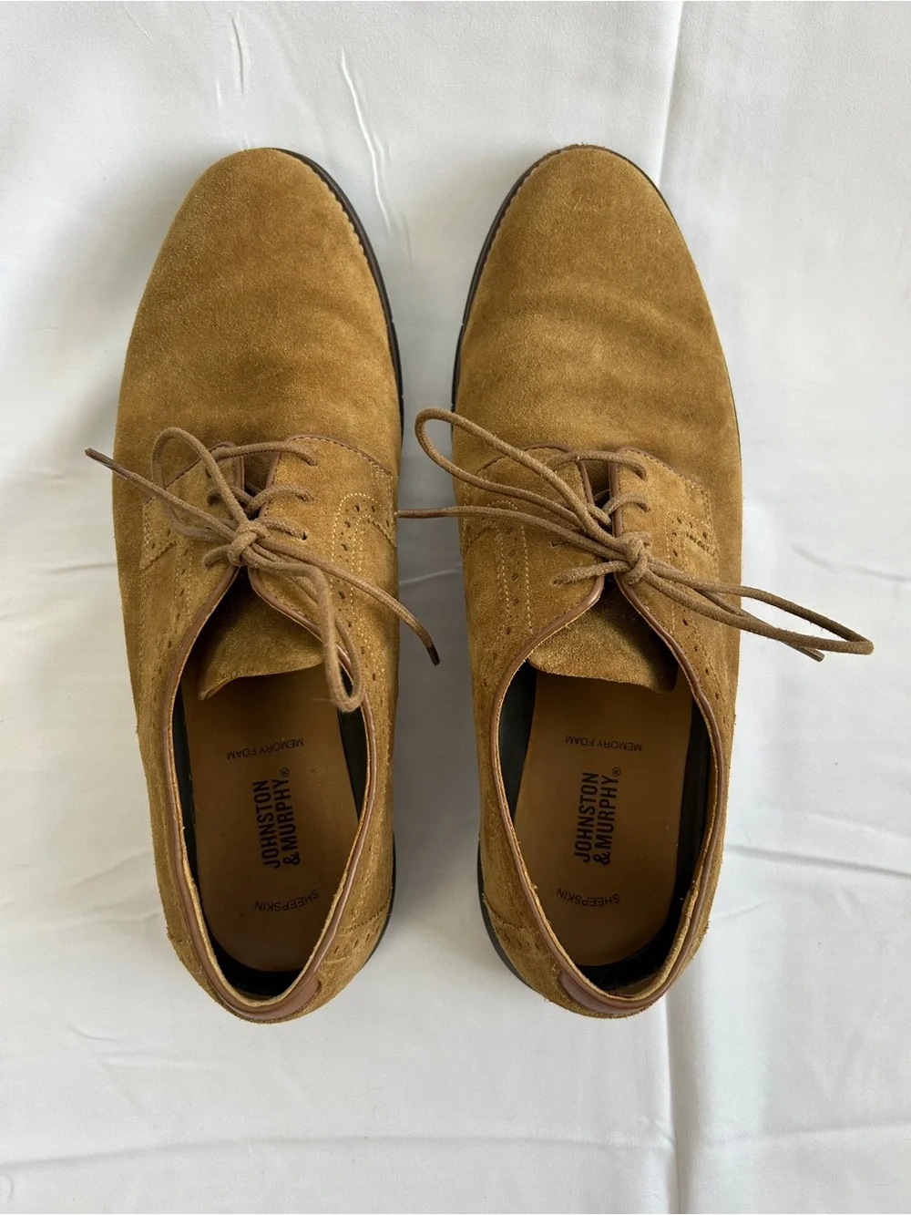 Johnston & Murphy Sheepskin Suede Oxford Shoes Memory Foam Insole Men’s 12 Brown